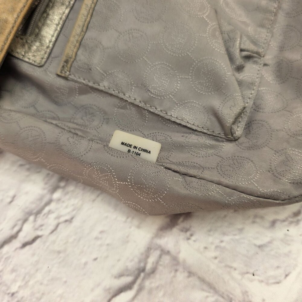 Michael Kors Designer Shoulder Bag Metallic Taupe Leather w/ Chain Accent - Picture 10 of 14